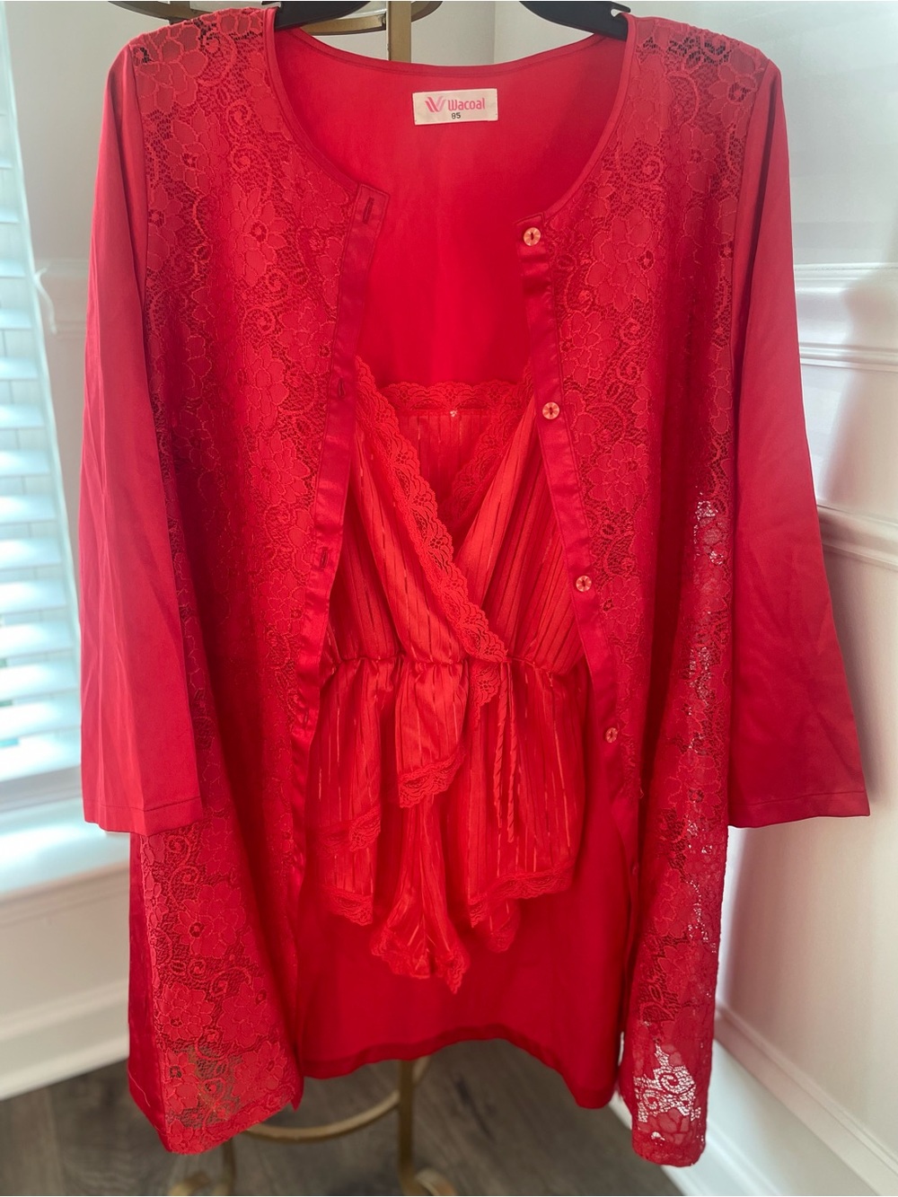 Vintage Wacoal Red Lace Tunic Lingerie Dress